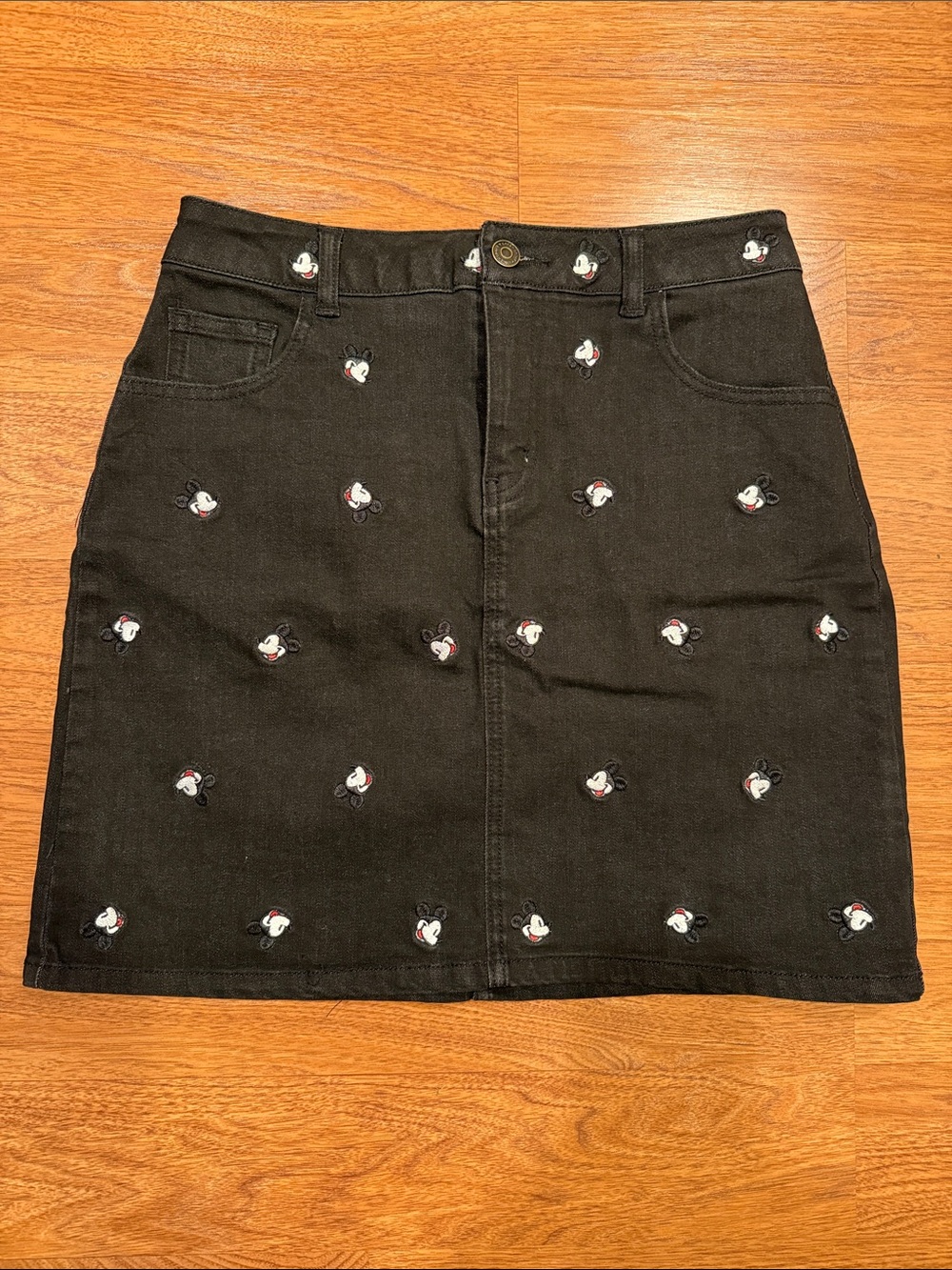 Disney Cakeworthy Black High-Rise Mini Skirt with Embroidered Mickeys